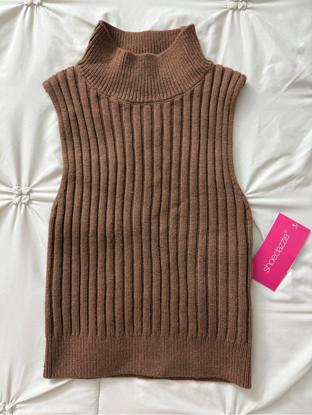 Shoe Dazzle Ribbed Turtleneck Vest - Camel Brown